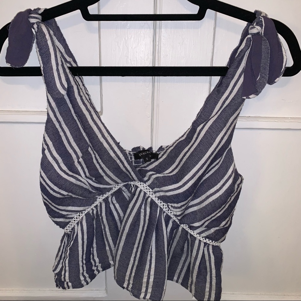 Olivaceous Blue & White Stripe Crop Top